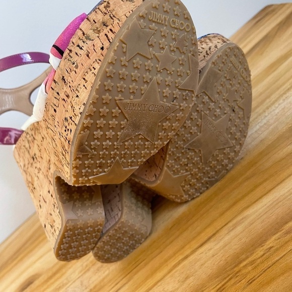 Jimmy Choo Purple Gleam Cork Sandals Size 37.5 - Picture 11 of 12